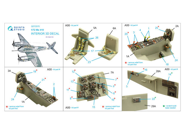 Quinta Studio QD72070 - Me 410 3D-Printed & coloured Interior on decal paper (for Italeri kit) - 1:72