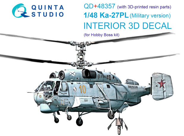 Quinta Studio QD+48357 - Ka-27PL Military version 3D-Printed & coloured Interior on decal paper (for Hobby Boss kit) (with 3D-printed resin parts) - 1:48