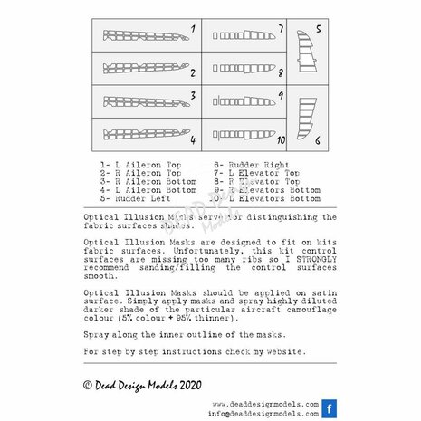 Dead Design Models SM72034 - N1K1-ja/jb Shiden Optical Illusion Control Surfaces - CORRECTED (For Aoshima kit) - 1:72