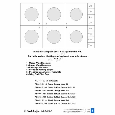 Dead Design Models VM32043 - Ki-44 Shoki National Insignias Without White Outline (For Hasegawa kit) - 1:32