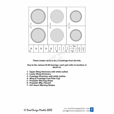 Dead Design Models VM32046 - Ki-84 Hayate National Insignias With White Stripe & Stencils (For Hasegawa kit) - 1:32