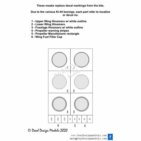 Dead Design Models VM48106 - Ki-44 Shoki National Insignias With White Outline (For Hasegawa kit) - 1:48