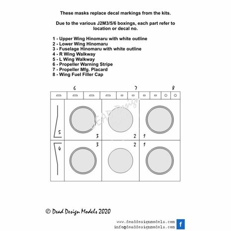 Dead Design Models VM48109 - J2M3/5/6 Raiden National Insignias With White Outline (For Hasegawa kit) - 1:48