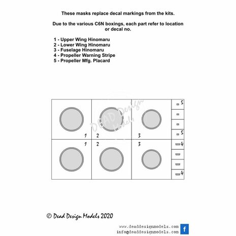 Dead Design Models VM48111 - C6N1/1-S Saiun National Insignias With White Outline (For Hasegawa kit) - 1:48