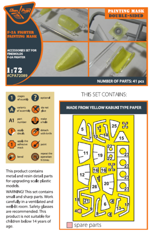 Clear Prop Models CPA72089 - F-2A Fighter double-sided painting mask on "yellow kabuki paper" for Finemolds kits - 1:72