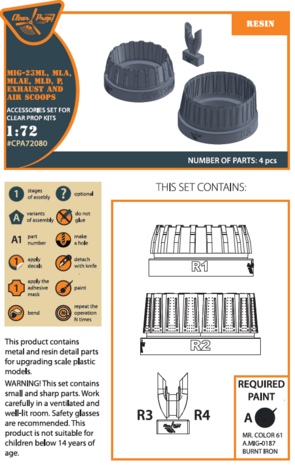 Clear Prop Models CPA72080 - MiG-23ML, MLD, P, MLAE Exhaust and air scoops for CP kits - 1:72