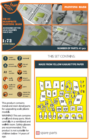 Clear Prop Models CPA72069 - UH-2C SEASPRITE painting mask on "yellow kabuki paper" - 1:72