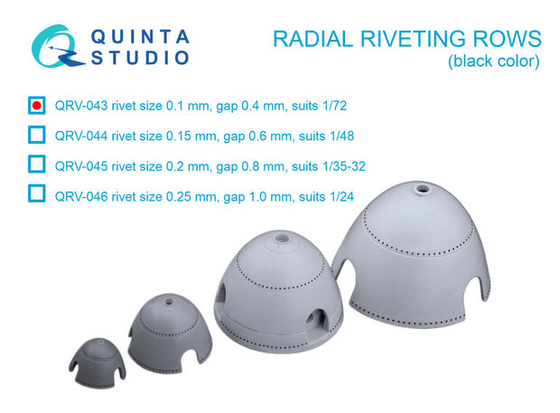 Quinta Studio QRV-043 - Radial riveting rows (rivet size 0.10 mm, gap 0.4 mm), Black color - 1:72