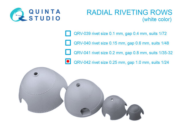 Quinta Studio QRV-042 - Radial riveting rows (rivet size 0.25 mm, gap 1.0 mm), White color - 1:24