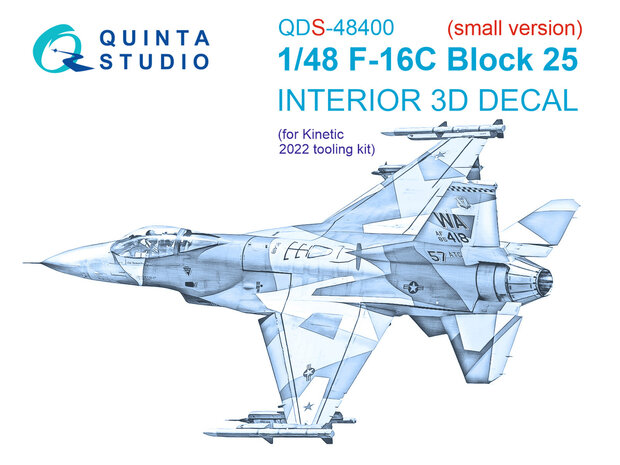 Quinta Studio QDS-48400 - F-16C block 25 3D-Printed & coloured Interior on decal paper (Kinetic 2022 tool) - Small Version - 1:48