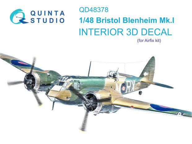 Quinta Studio QD48378 - Bristol Blenheim Mk.I 3D-Printed & coloured Interior on decal paper (for Airfix kit) - 1:48