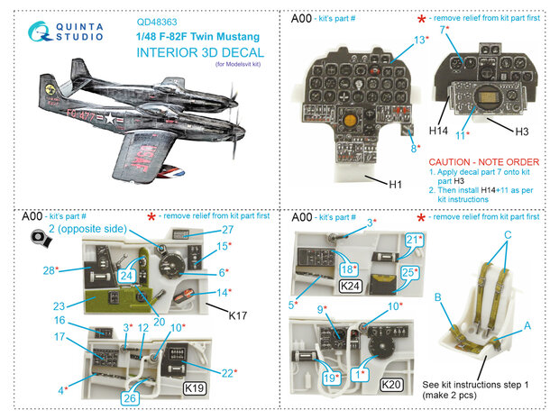 Quinta Studio QD48363 - F-82F Twin Mustang 3D-Printed & coloured Interior on decal paper (for Modelsvit kit) - 1:48