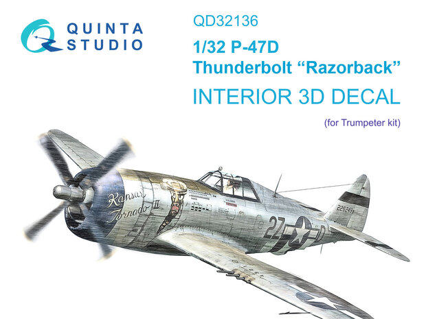 Quinta Studio QD32136 - P-47D Razorback 3D-Printed & coloured Interior on decal paper (for Trumpeter) - 1:32