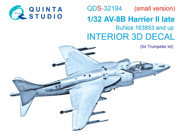 Quinta Studio QDS-32194 - AV-8B Harrier II late 3D-Printed & coloured Interior on decal paper (for Trumpeter) - Small Version - 1:32