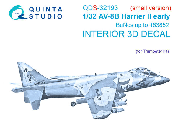 Quinta Studio QDS-32193 - AV-8B Harrier II early 3D-Printed & coloured Interior on decal paper (for Trumpeter) - Small Version - 1:32