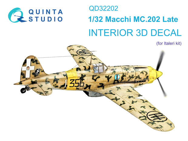 Quinta Studio QD32202 - Macchi MC.202 Folgore Late 3D-Printed & coloured Interior on decal paper (for Italeri kit) - 1:32