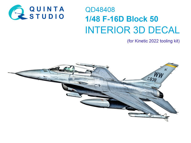 Quinta Studio QD48408 - F-16D block 50 3D-Printed & coloured Interior on decal paper (for Kinetic 2022 tool) - 1:48