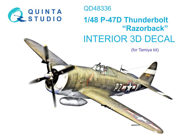 Quinta Studio QD48336 - P-47D Thunderbolt Razorback 3D-Printed & coloured Interior on decal paper (for Tamiya kit) - 1:48