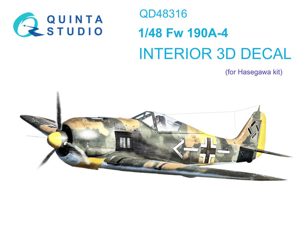 Quinta Studio QD48316 - Fw 190A-4 3D-Printed & coloured Interior on decal paper (for Hasegawa kit) - 1:48