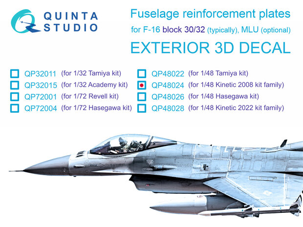 Quinta Studio QP48024 - F-16 block 30/32 reinforcement plates (Kinetic 2008 tool) - 1:48