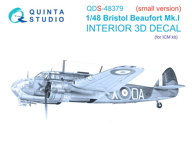 Quinta Studio QDS-48379 - Bristol Beaufort Mk.I 3D-Printed & coloured Interior on decal paper (for ICM kit) - Small Version - 1:48