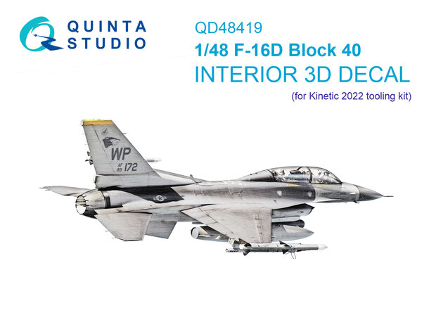 Quinta Studio QD48419 - F-16D block 40 3D-Printed & coloured Interior on decal paper (for Kinetic 2022 tool kit) - 1:48