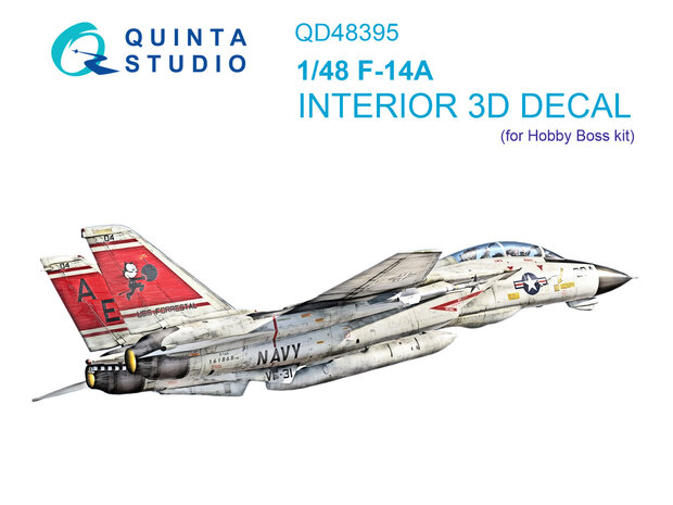 Quinta Studio QD48395 - F-14A 3D-Printed & coloured Interior on decal paper (for Hobby Boss kit) - 1:48