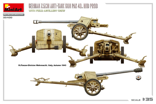 MiniArt 35400 - German 7,5cm Anti-Tank Gun Pak 40. Mid Prod - 1:35