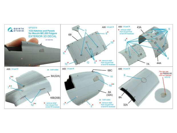 Quinta Studio QP32019 - Hatches and Panels for Macchi Mc.202 Folgore (for Italeri kit) - 1:32