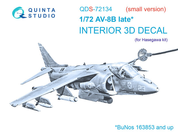 Quinta Studio QDS-72134 - AV-8B late 3D-Printed & coloured Interior on decal paper (for Hasegawa kit) - Small Version - 1:72