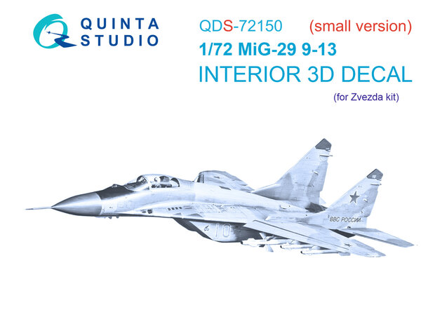 Quinta Studio QDS-72150 - MiG-29 9-13 3D-Printed & coloured Interior on decal paper (for 7278 Zvezda) - Small Version - 1:72