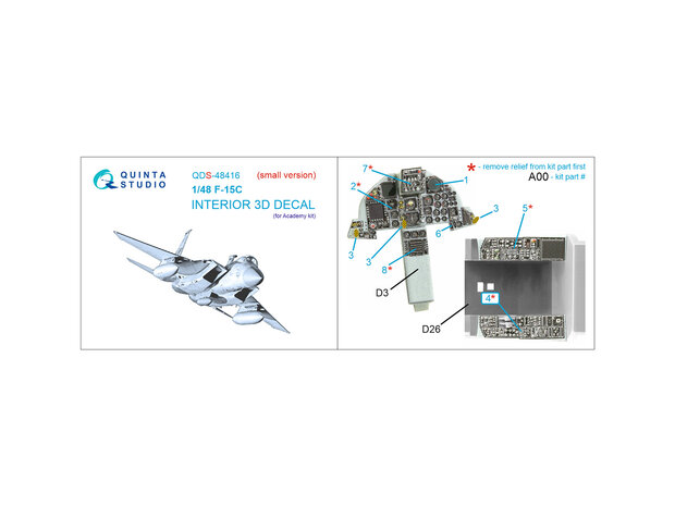 Quinta Studio QDS-48416 - F-15C 3D-Printed & coloured Interior on decal paper (for Academy kit) - Small Version - 1:48