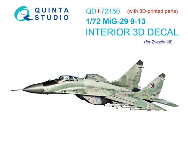 Quinta Studio QD+72150 - MiG-29 9-13 3D-Printed & coloured Interior on decal paper (for 7278 Zvezda) (with 3D-printed resin part) - 1:72