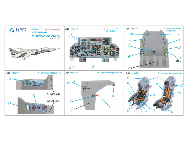 Quinta Studio QD+72117 - Su-24MR 3D-Printed & coloured Interior on decal paper (for Zvezda kit) (with 3D-printed resin part) - 1:72