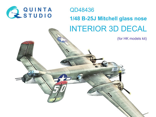 Quinta Studio QD48436 - B-25J Mitchell Glass Nose 3D-Printed & coloured Interior on decal paper (for HK models kit) - 1:48