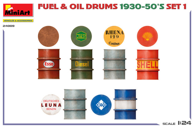 MiniArt 24009 - FUEL & OIL DRUMS 1930-50’S SET 1. GERMAN TYPE - 1:24