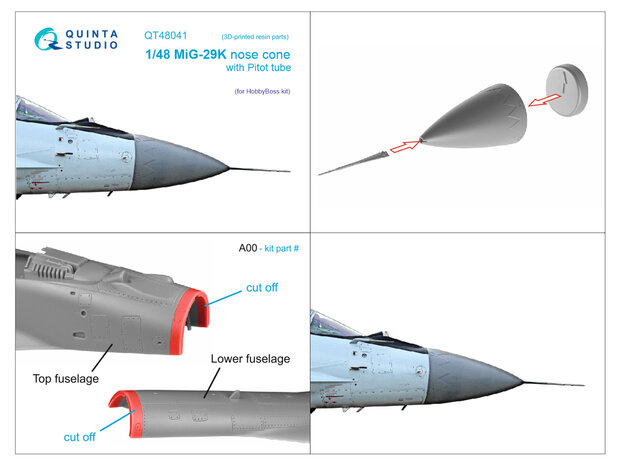 Quinta Studio QT48041 -  MiG-29K ?orrected nose cone (HobbyBoss) - 1:48