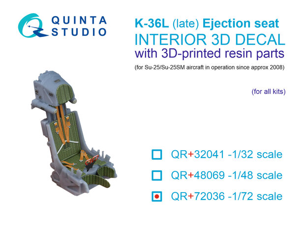 Quinta Studio QR+72036 -  K-36L (late) ejection seat (for Su-25/Su-25SM aircraft since 2008) (All kits) - 1:72