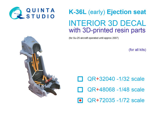 Quinta Studio QR+72035 -  K-36L (early) ejection seat (for Su-25 aircraft until 2007) (All kits) - 1:72