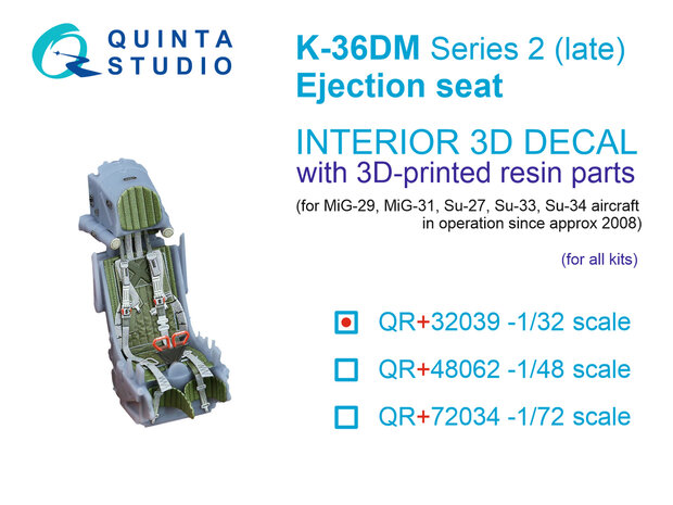 Quinta Studio QR+32039 -  K-36DM Series2 (late) ejection seat (for MiG-29, MiG-31, Su-27, Su-33, Su-34 aircraft since 2008) (All kits) - 1:32