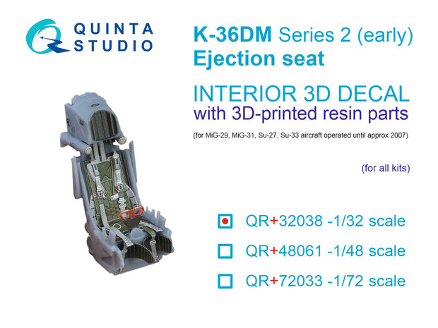 Quinta Studio QR+32038 -  K-36DM Series2 (early) ejection seat (for MiG-29, MiG-31, Su-27, Su-33 aircraft until 2007) (All kits) - 1:32