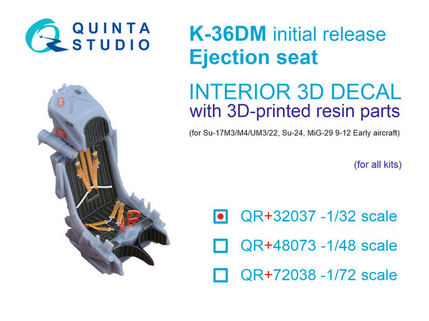 Quinta Studio QR+32037 -  K-36DM (initial release) ejection seat (for Su-17M3/M4/UM3/22, Su-24, MiG-29 9-12 Early aircraft) (All kits) - 1:32