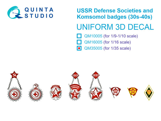 Quinta Studio QM35005 -  USSR Defense Societies and Komsomol badges (1930s-1940s) - 1:35