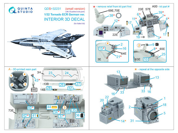 Quinta Studio QDS+32231 -  Tornado ECR German 3D-Printed & coloured Interior on decal paper (Italeri) (with 3D-printed resin parts) - Small Version - 1:32