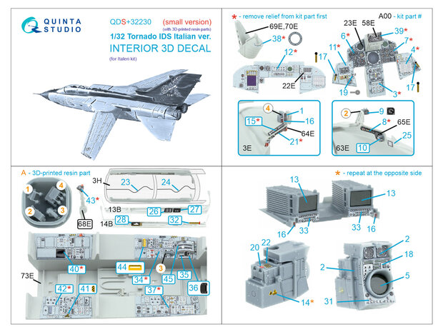 Quinta Studio QDS+32230 -  Tornado IDS Italian 3D-Printed & coloured Interior on decal paper (Italeri) (with 3D-printed resin parts) - Small Version - 1:32