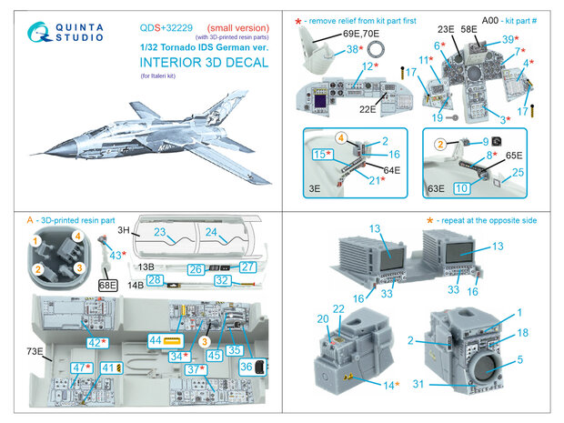 Quinta Studio QDS+32229 -  Tornado IDS German 3D-Printed & coloured Interior on decal paper (Italeri) (with 3D-printed resin parts) - Small Version - 1:32