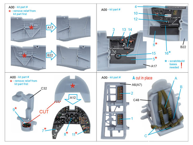 Quinta Studio QD72154 -  Typhoon Mk.1B Late 3D-Printed & coloured Interior on decal paper (Airfix) - 1:72