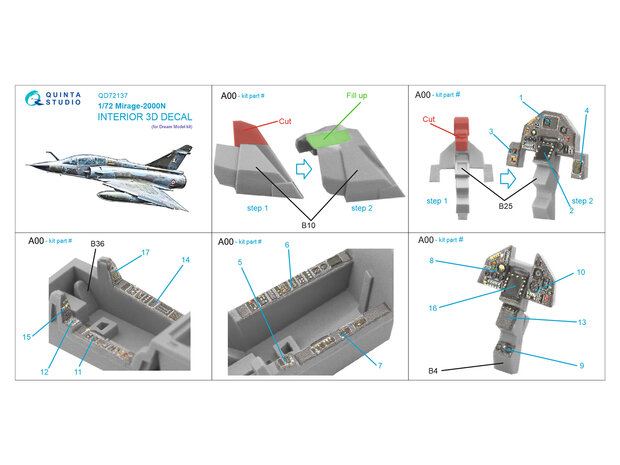 Quinta Studio QD72137 -  Mirage 2000N 3D-Printed & coloured Interior on decal paper (Dream Model) - 1:72