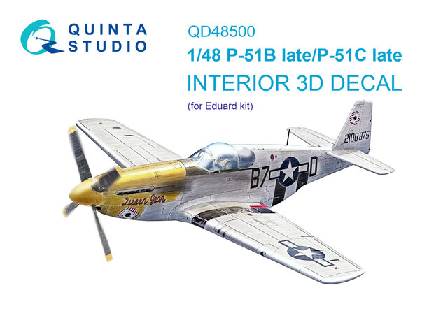 Quinta Studio QD48500 -  P-51B late/P-51C Late 3D-Printed & coloured Interior on decal paper (Eduard) - 1:48