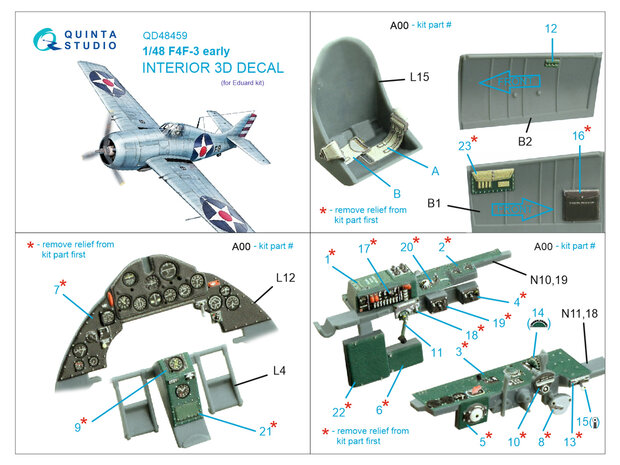 Quinta Studio QD48459 -  F4F-3 early 3D-Printed & coloured Interior on decal paper (Eduard) - 1:48